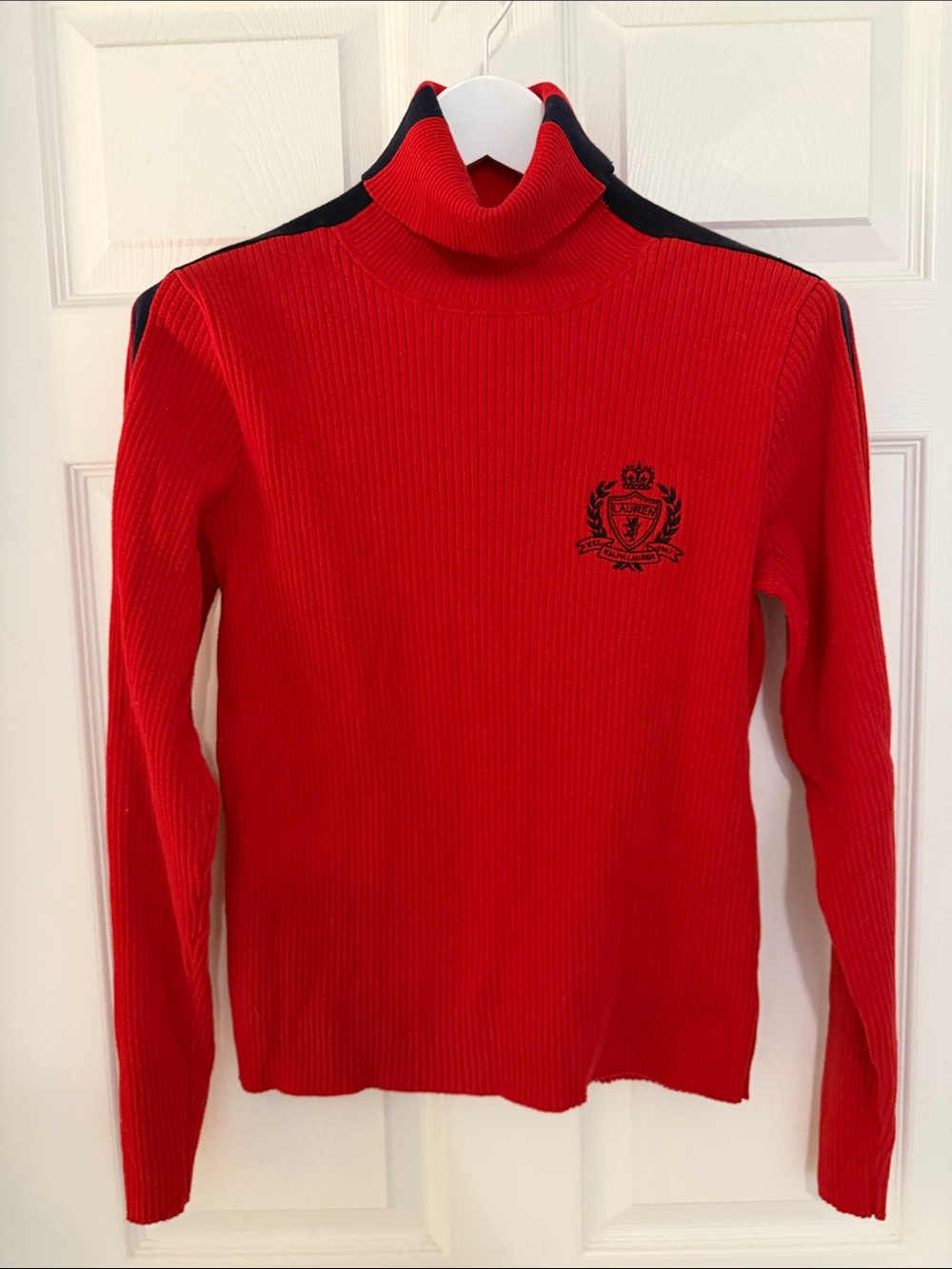 Ralph Lauren Red Turtleneck Sweater with Black Accents